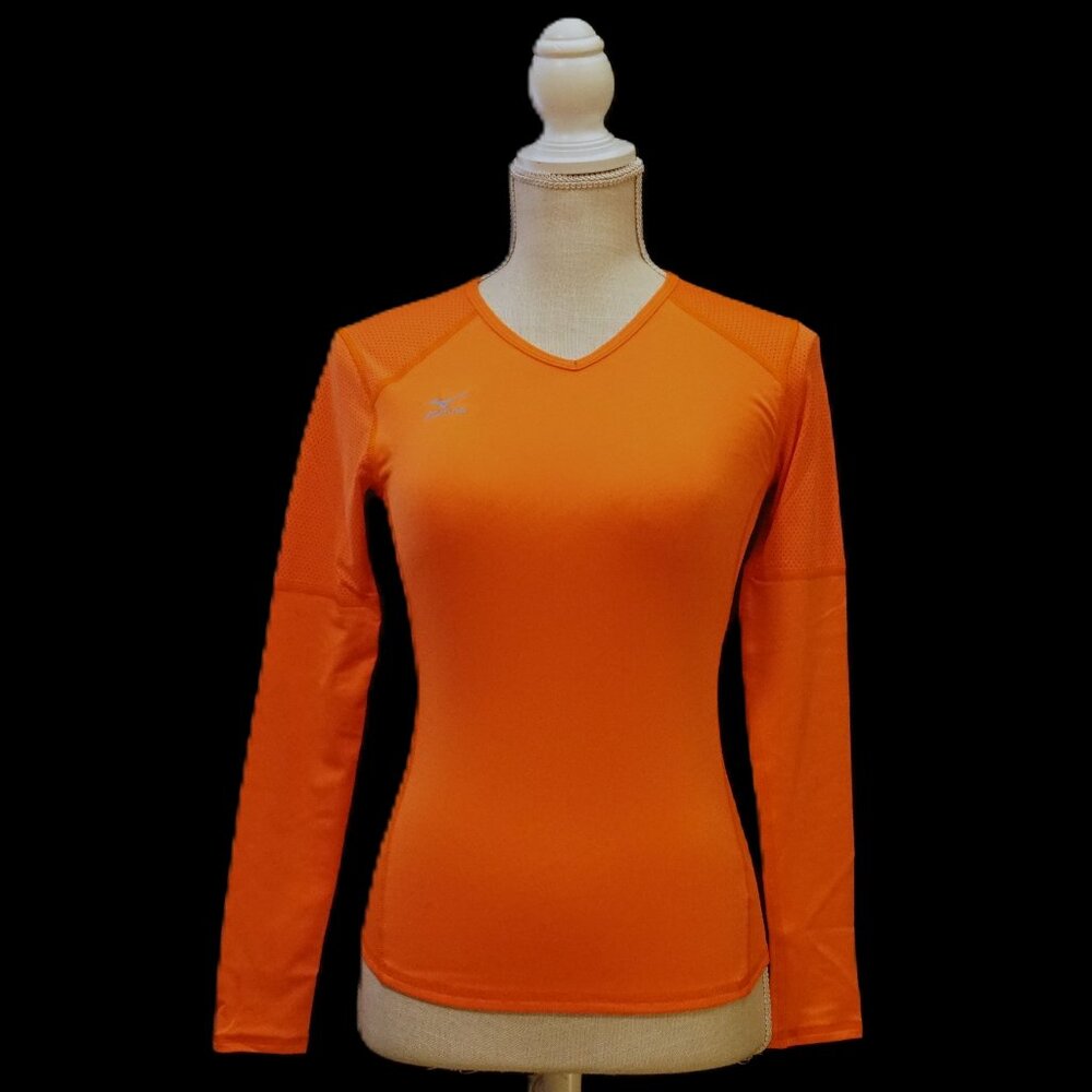 Mizuno Athletic Neon Orange Long Sleeve Volleyball V Neck Top Women’s XXS
